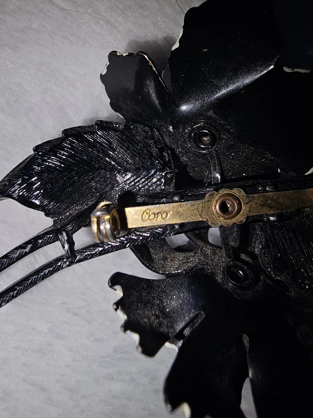 Coro Black and Olive Floral Brooch